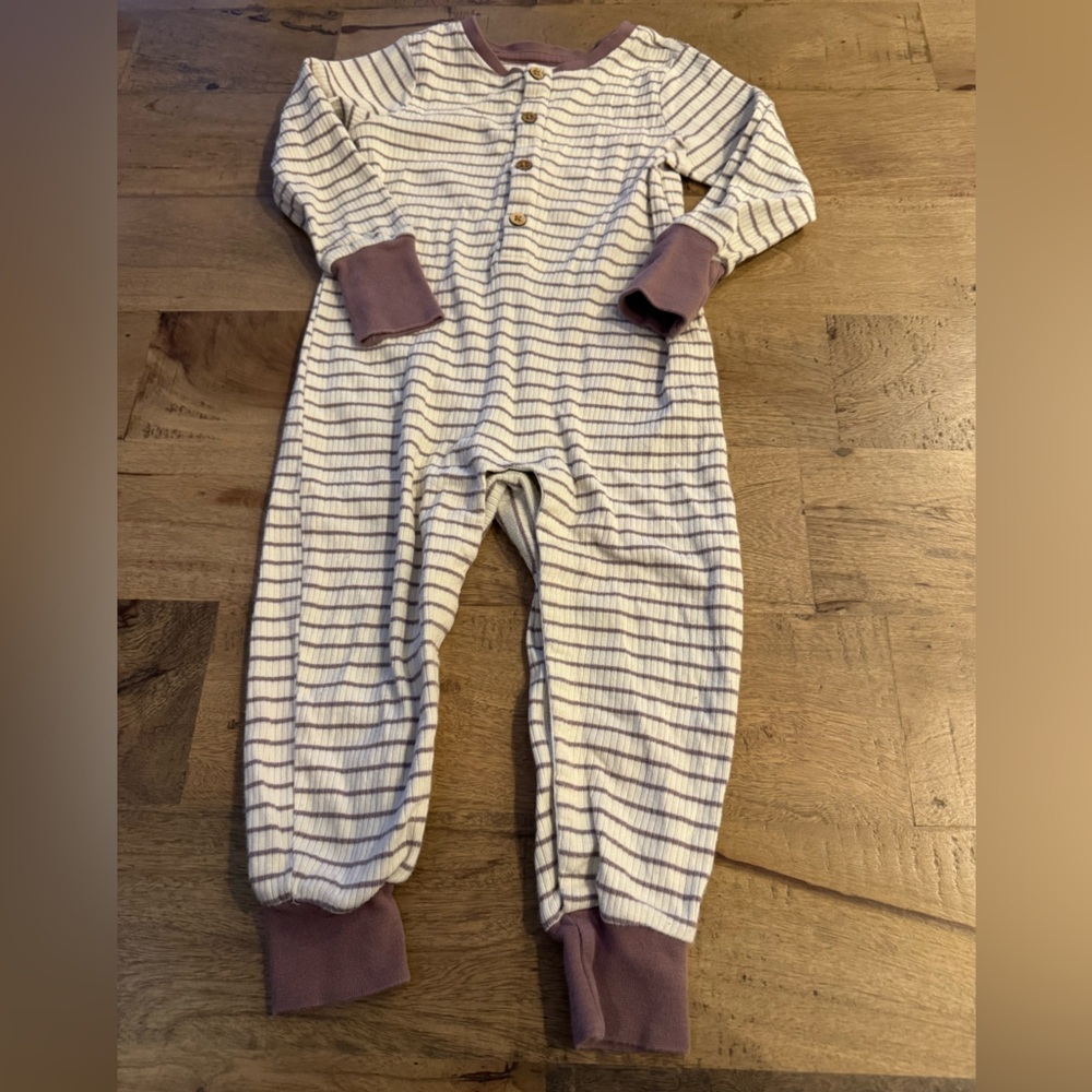 Deux petits canards ribbed Striped Purple White Kids One Piece size 24 months